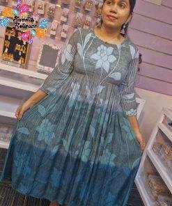 Premium Peacock Blue and Grey Creash Frock Style Women Kurthi