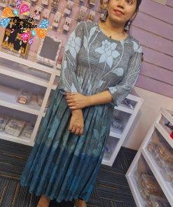 Premium Peacock Blue and Grey Creash Frock Style Women Kurthi Premium Peacock Blue and Grey Creash Frock Style Women Kurthi