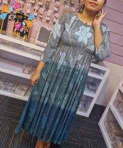 Premium Peacock Blue and Grey Creash Frock Style Women Kurthi