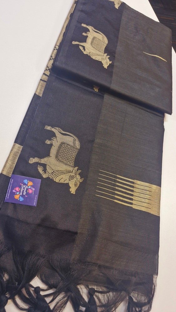 Premium Black Colour Pichwai Tussur Silk Saree - Image 5