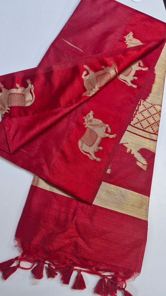 Premium Red Colour Pichwai Tussur Silk Saree - Image 6