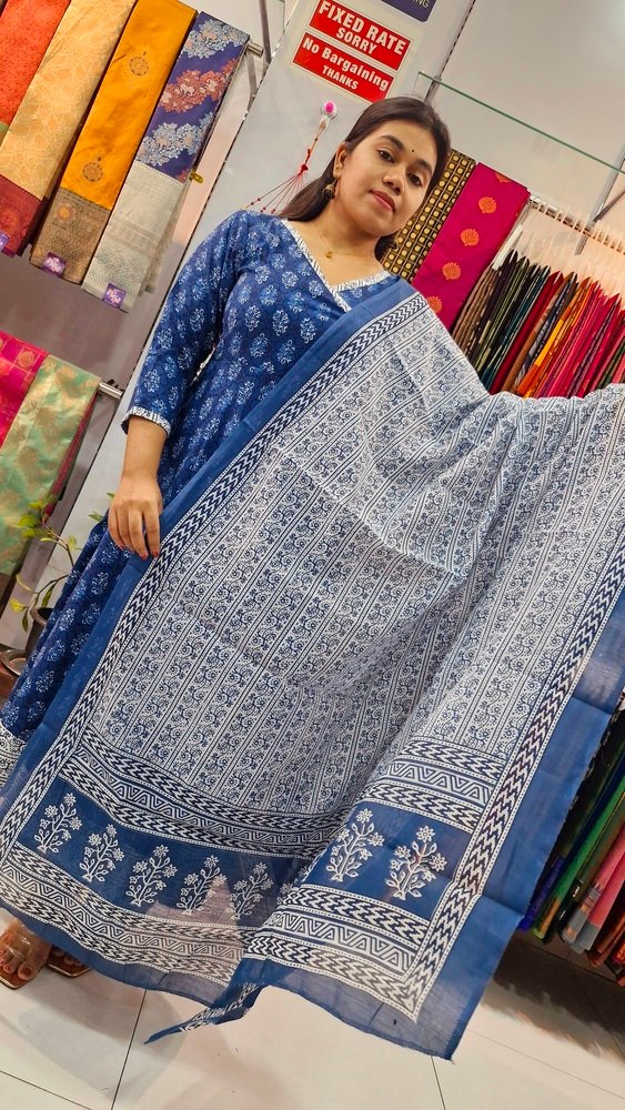 Premium Blue and White Colour Soft Cotton Ready Made Shalwar Suit - Image 9