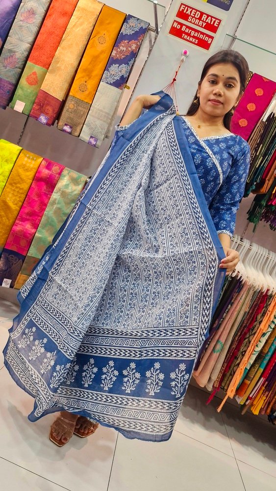 Premium Blue and White Colour Soft Cotton Ready Made Shalwar Suit