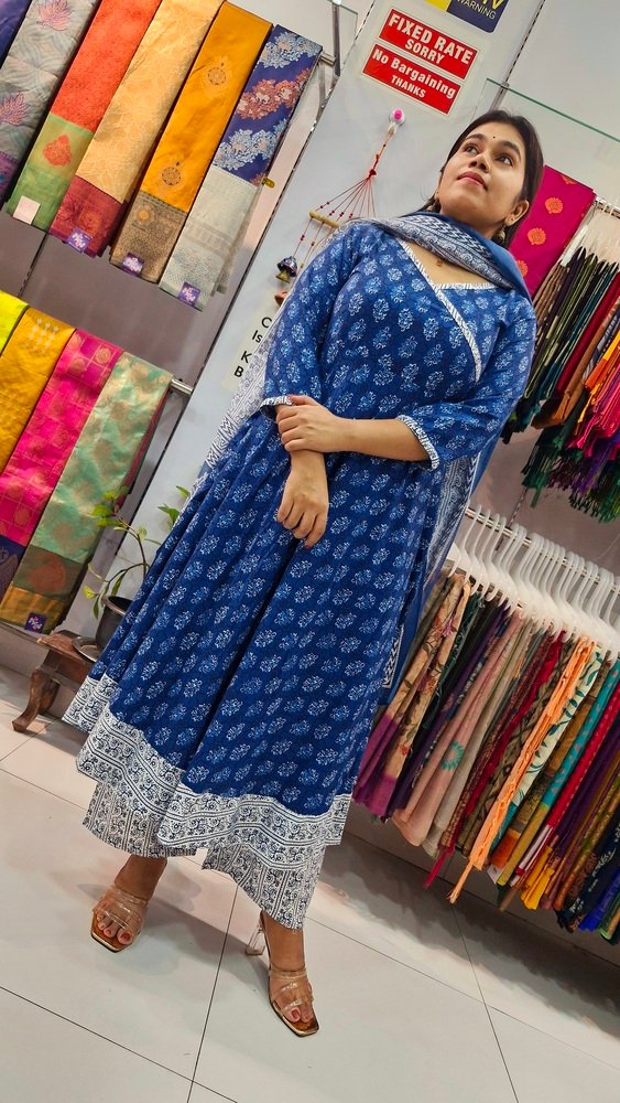 Premium Blue and White Colour Soft Cotton Ready Made Shalwar Suit - Image 5