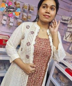 Premium Maroon and White Colour Hakoba Over Court Cotton Kurthi