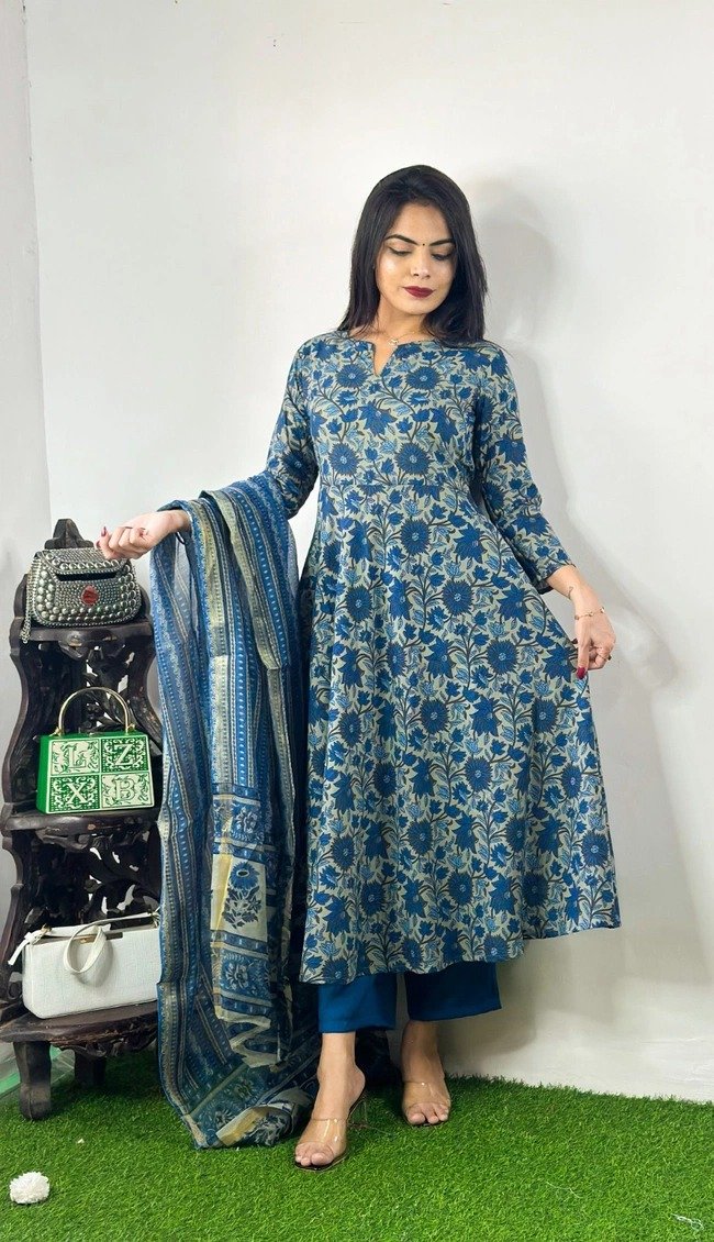 Premium Blue Colour Soft Cotton Ready Made Shalwar Suit - Image 2