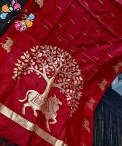 Premium Red Colour Pichwai Tussur Silk Saree