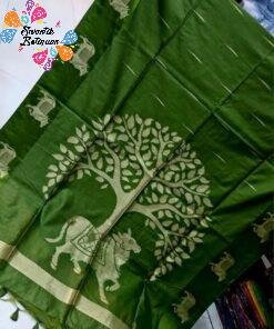Premium Apple Green Colour Pichwai Tussur Silk  Saree