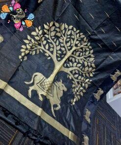 Premium Black Colour Pichwai Tussur Silk Saree