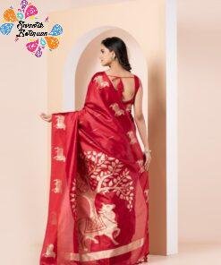 Premium Red Colour Pichwai Tussur Silk Saree