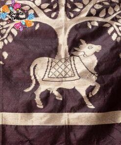 Premium Dark Brown Colour Pichwai Tussar Silk Saree Premium Dark Brown Colour Pichwai Tussar Silk Saree