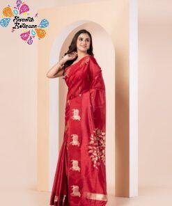 Premium Red Colour Pichwai Tussur Silk Saree Premium Red Colour Pichwai Tussur Silk Saree