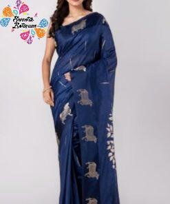 Premium Blue Colour Pichwai Tussur Silk Saree Premium Blue Colour Pichwai Tussur Silk Saree