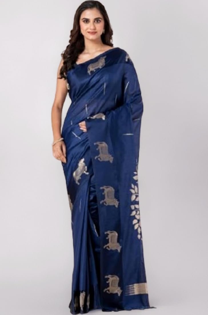 Premium Blue Colour Pichwai Tussur Silk Saree Premium Blue Colour Pichwai Tussur Silk Saree - Image 2
