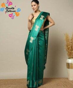 Premium Green Colour Pichwai Tussur Silk Saree Premium Green Colour Pichwai Tussur Silk Saree