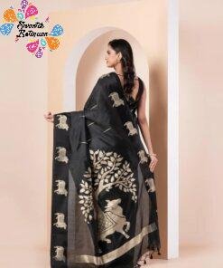 Premium Black Colour Pichwai Tussur Silk Saree