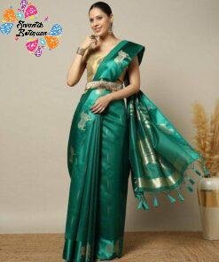 Premium Green Colour Pichwai Tussur Silk Saree