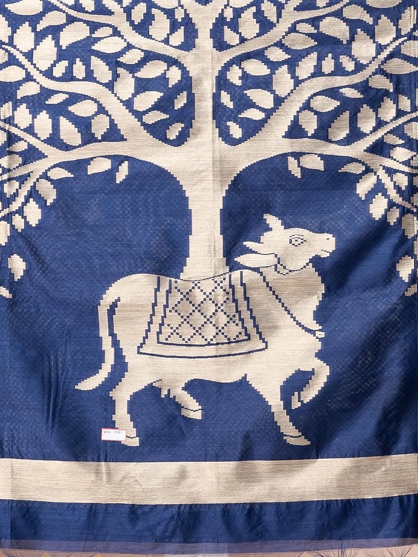 Premium Blue Colour Pichwai Tussur Silk Saree Premium Blue Colour Pichwai Tussur Silk Saree - Image 6