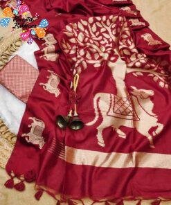 Premium Red Colour Pichwai Tussur Silk  Saree