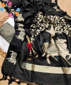 Premium Black Colour Pichwai Tussur Silk  Saree
