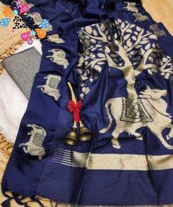 Premium Blue Colour Pichwai Tussur Silk Saree