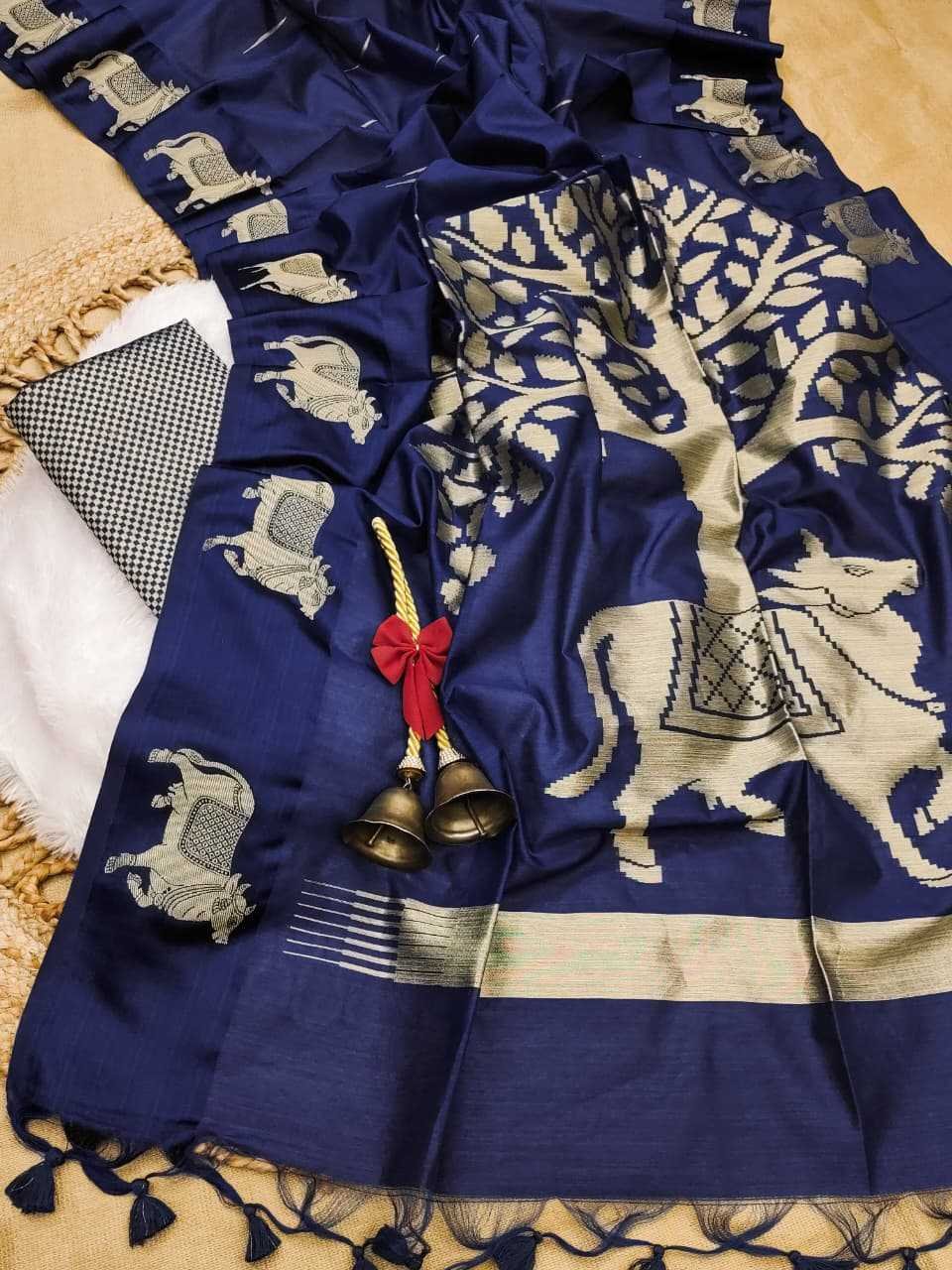 Premium Blue Colour Pichwai Tussur Silk Saree Premium Blue Colour Pichwai Tussur Silk Saree