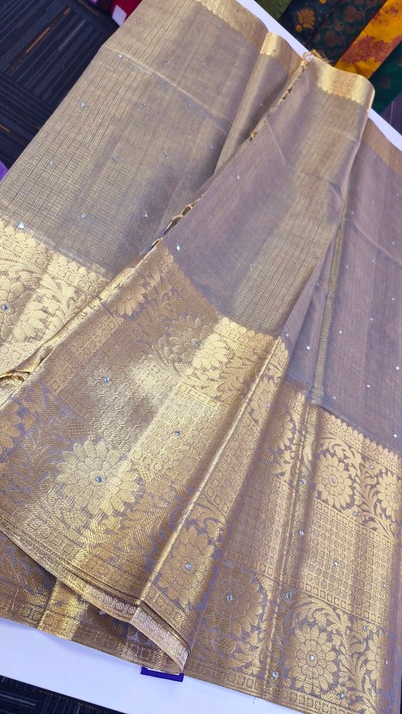 Grey Colour Golden Tissue Silk Saree - Image 3