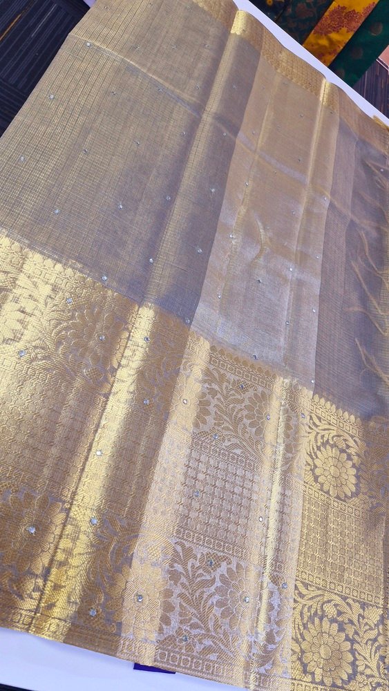 Grey Colour Golden Tissue Silk Saree - Image 5