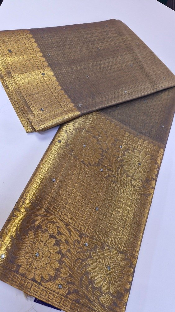 Grey Colour Golden Tissue Silk Saree