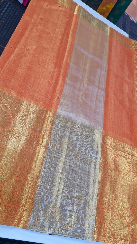 Light Orange Colour Golden Tissue Silk Saree Light Orange Colour Golden Tissue Silk Saree - Image 5