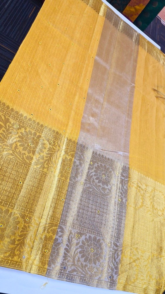 Golden Yellow Tissue Silk Saree Golden Yellow Tissue Silk Saree - Image 4