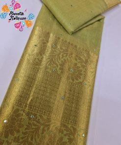 Olive Green Colour Golden Tissue Silk Saree