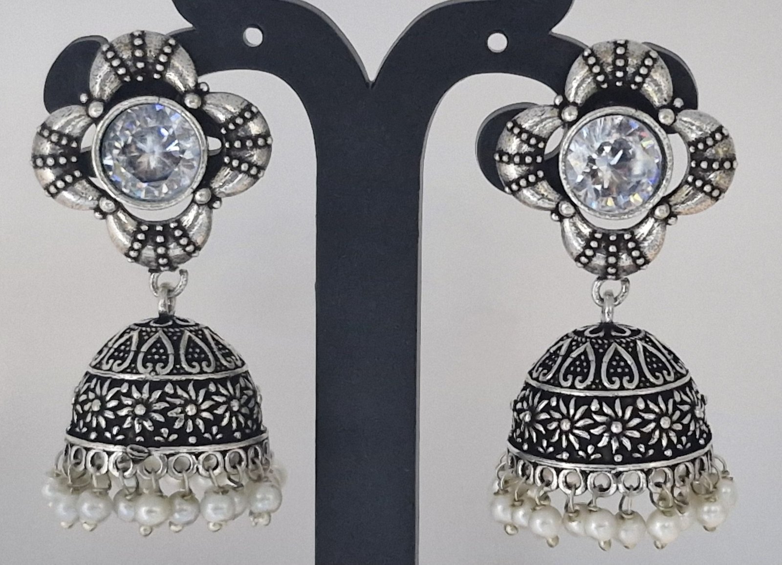 Oxidised Silver Jhumkha - Image 3