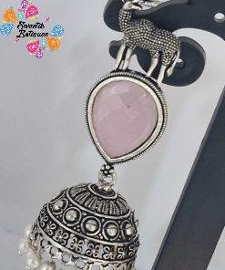 Pink Stone Oxidised Silver Jhumkha Pink Stone Oxidised Silver Jhumkha