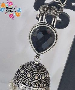 Black Stone Oxidised Silver Jhumkha Black Stone Oxidised Silver Jhumkha