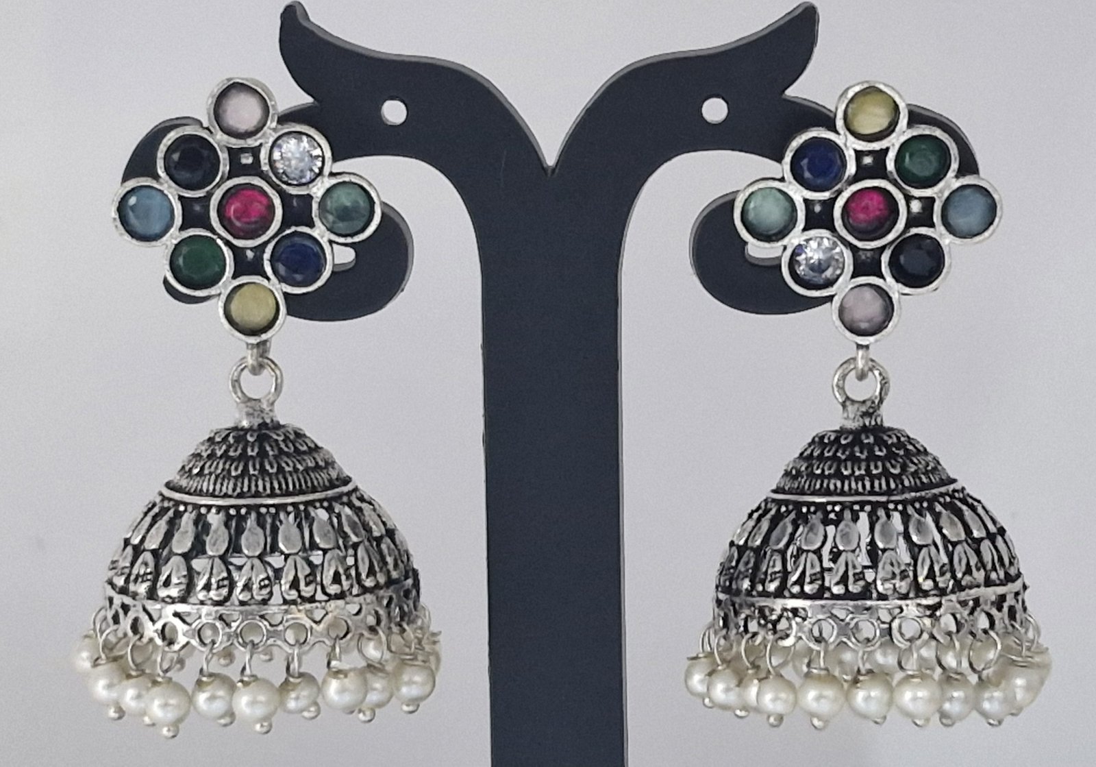 Oxidised Silver Jhumkha - Image 3