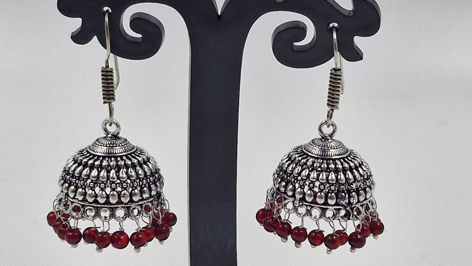 Floral Designer Oxidised Silver Jhumkha Floral Designer Oxidised Silver Jhumkha - Image 2