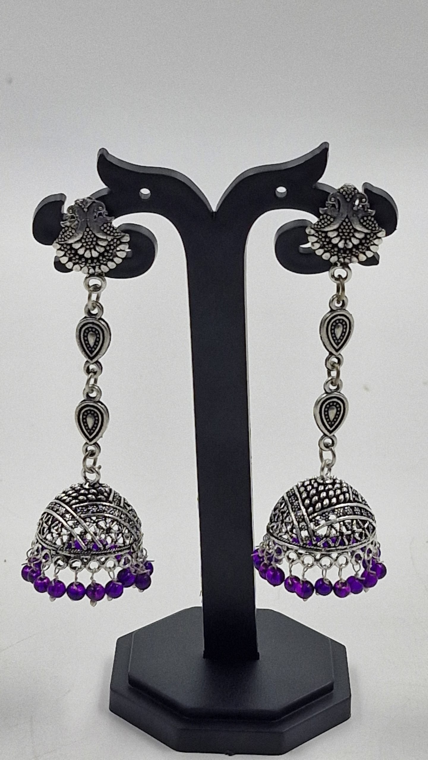 Floral Designer Oxidised Silver Jhumkha Floral Designer Oxidised Silver Jhumkha - Image 2