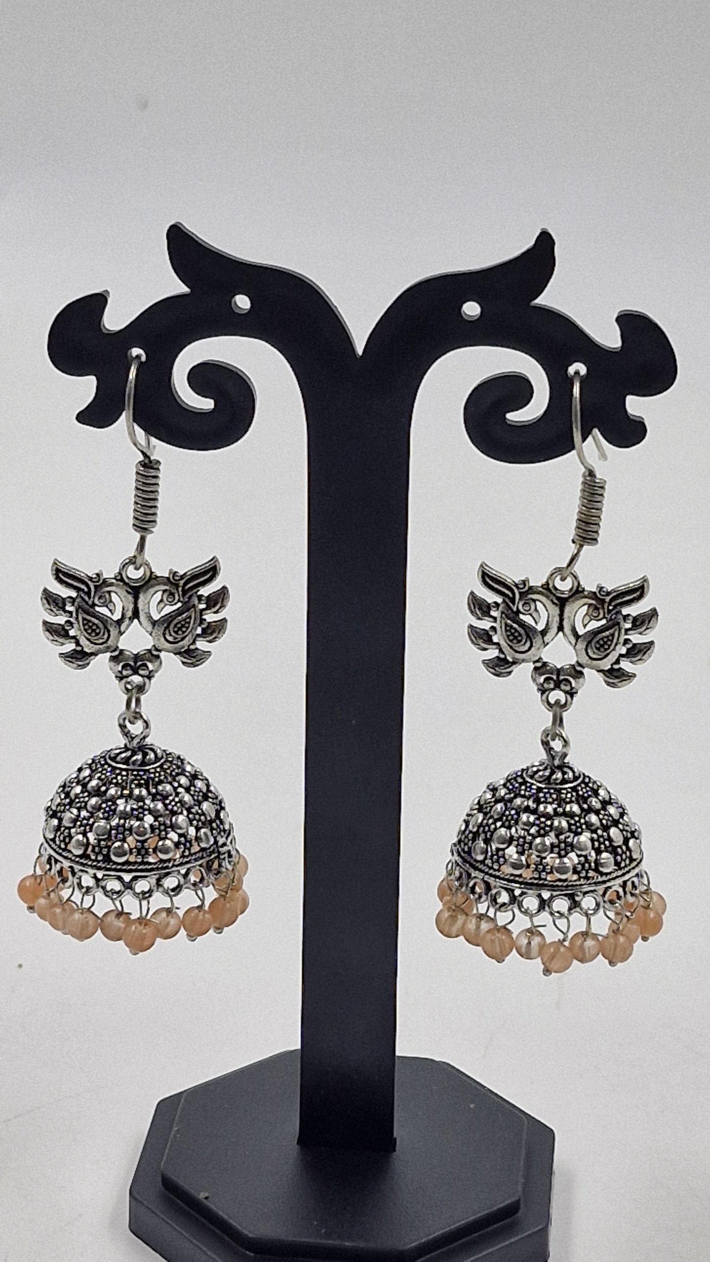 Floral Designer Oxidised Silver Jhumkha - Image 2