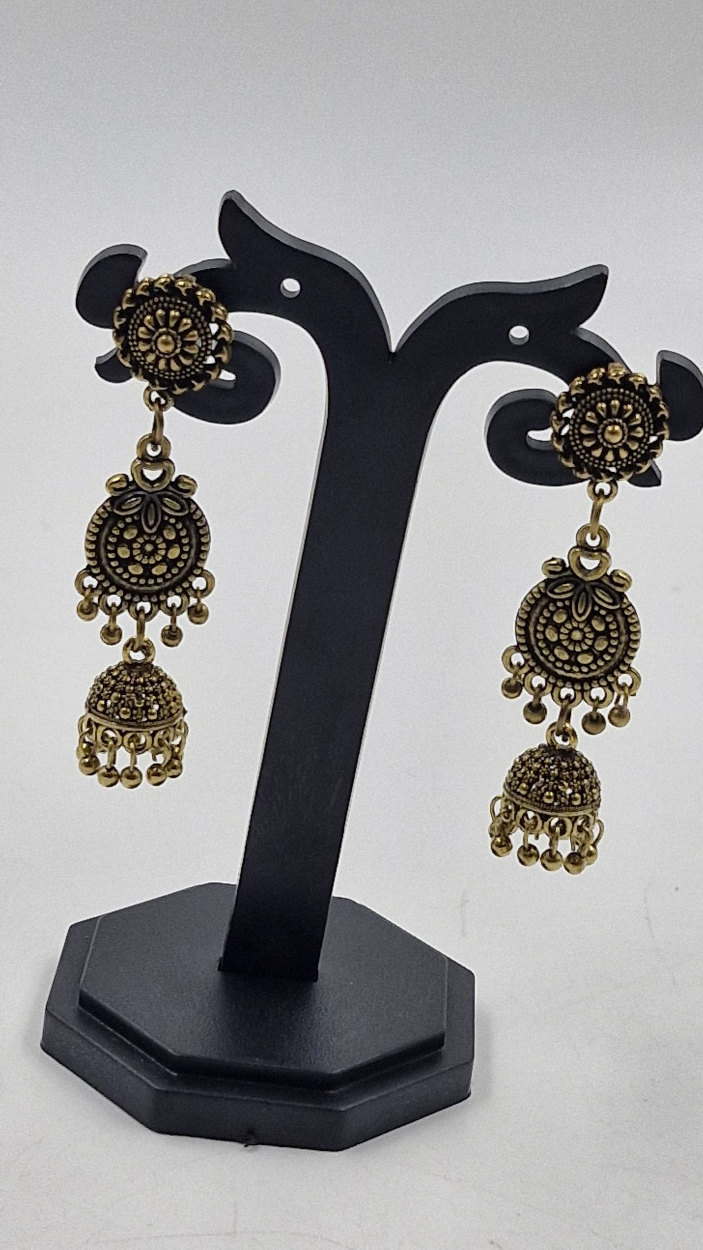 Floral Designer Oxidised Gold Jhumkha Floral Designer Oxidised Gold Jhumkha - Image 2