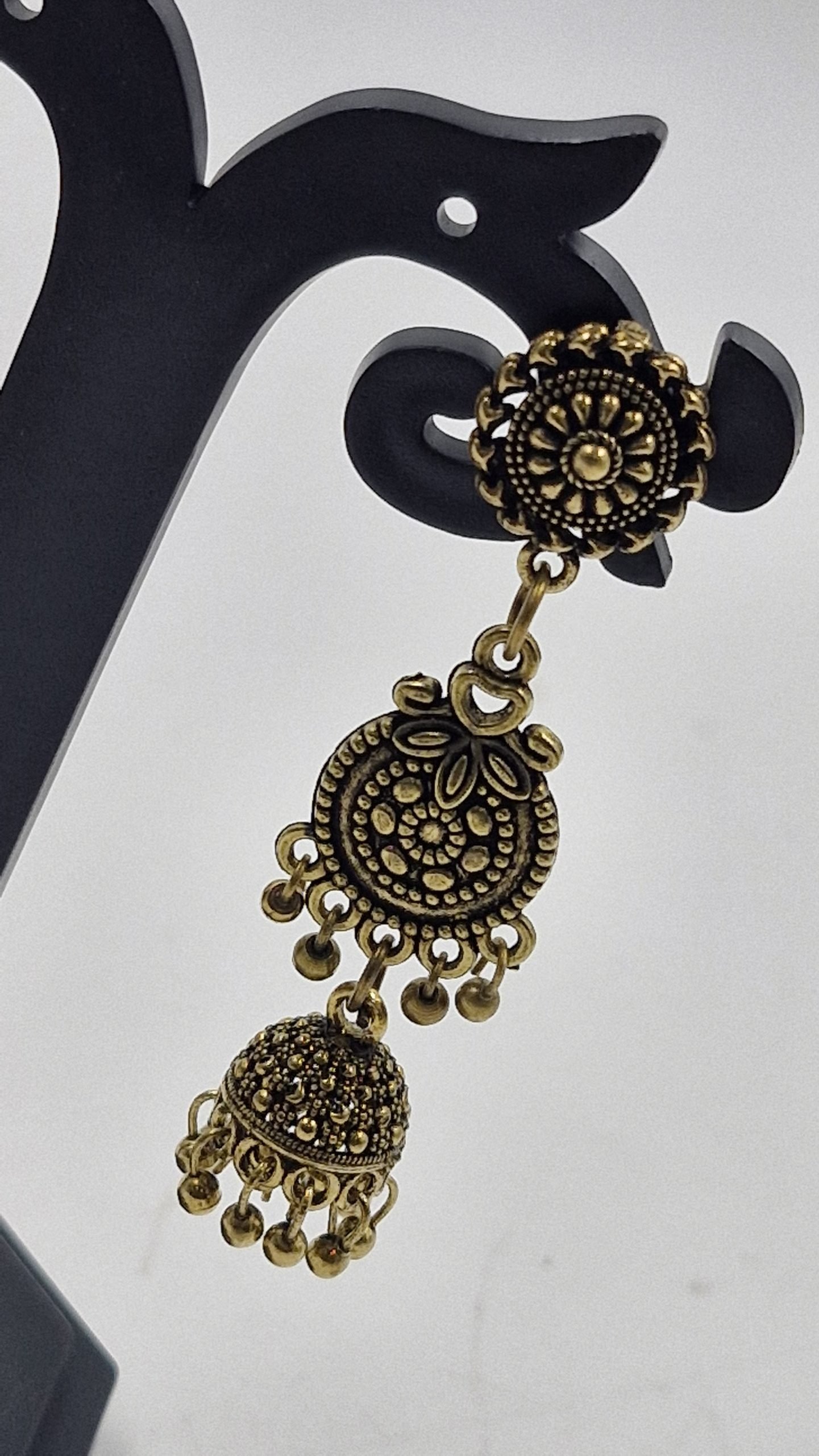 Floral Designer Oxidised Gold Jhumkha Floral Designer Oxidised Gold Jhumkha
