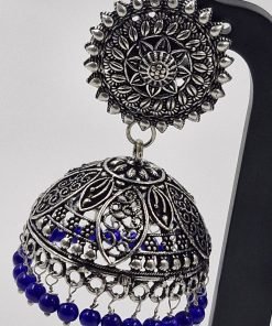 Floral Designer Oxidised Silver Jhumkha