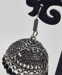 Floral Designer Oxidised Silver Jhumkha