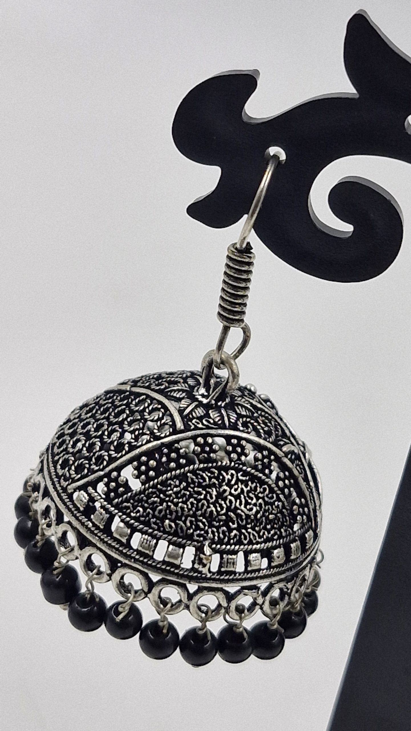 Floral Designer Oxidised Silver Jhumkha Floral Designer Oxidised Silver Jhumkha