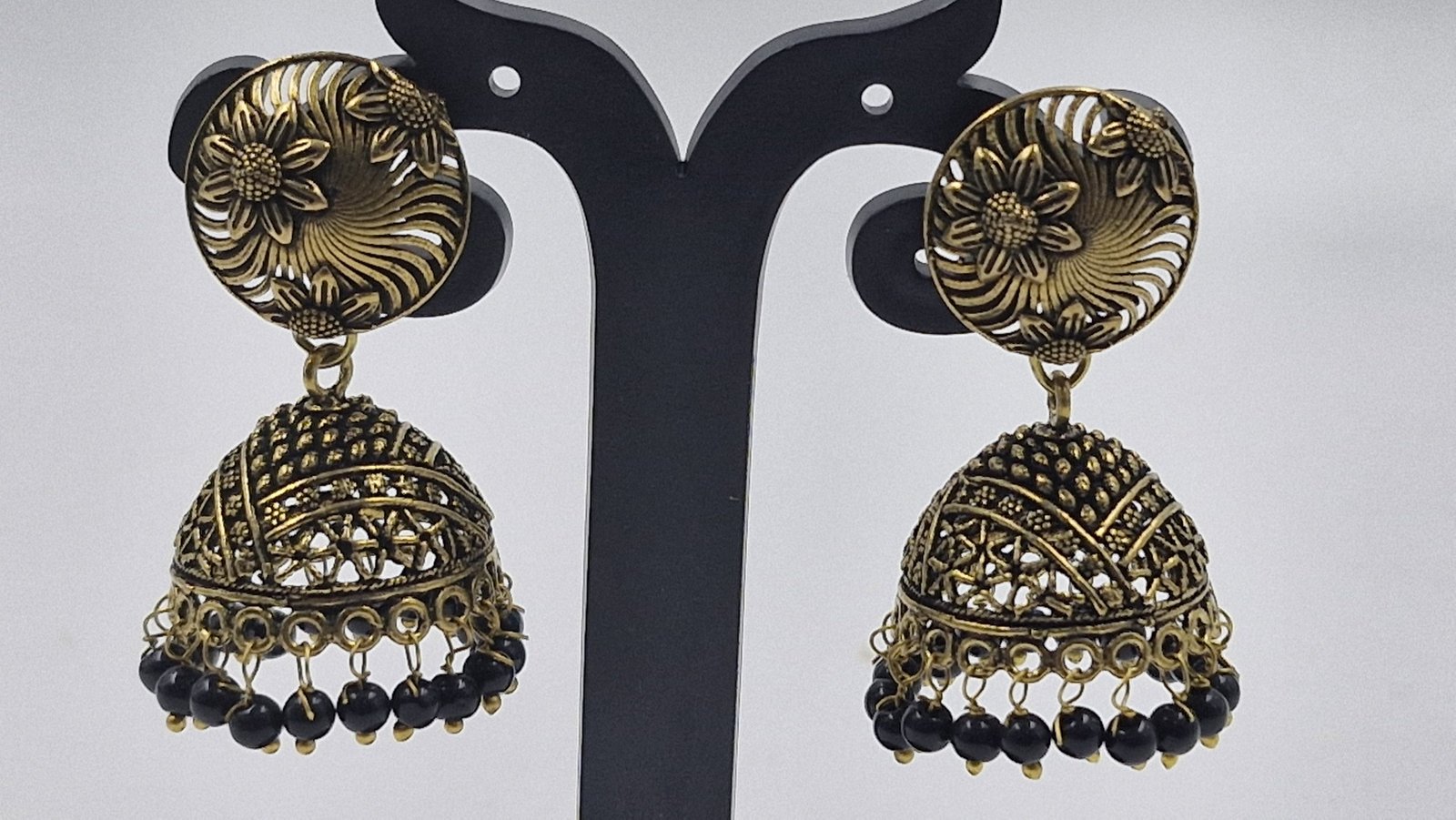 Floral Designer Oxidised Gold Jhumkha Floral Designer Oxidised Gold Jhumkha - Image 2