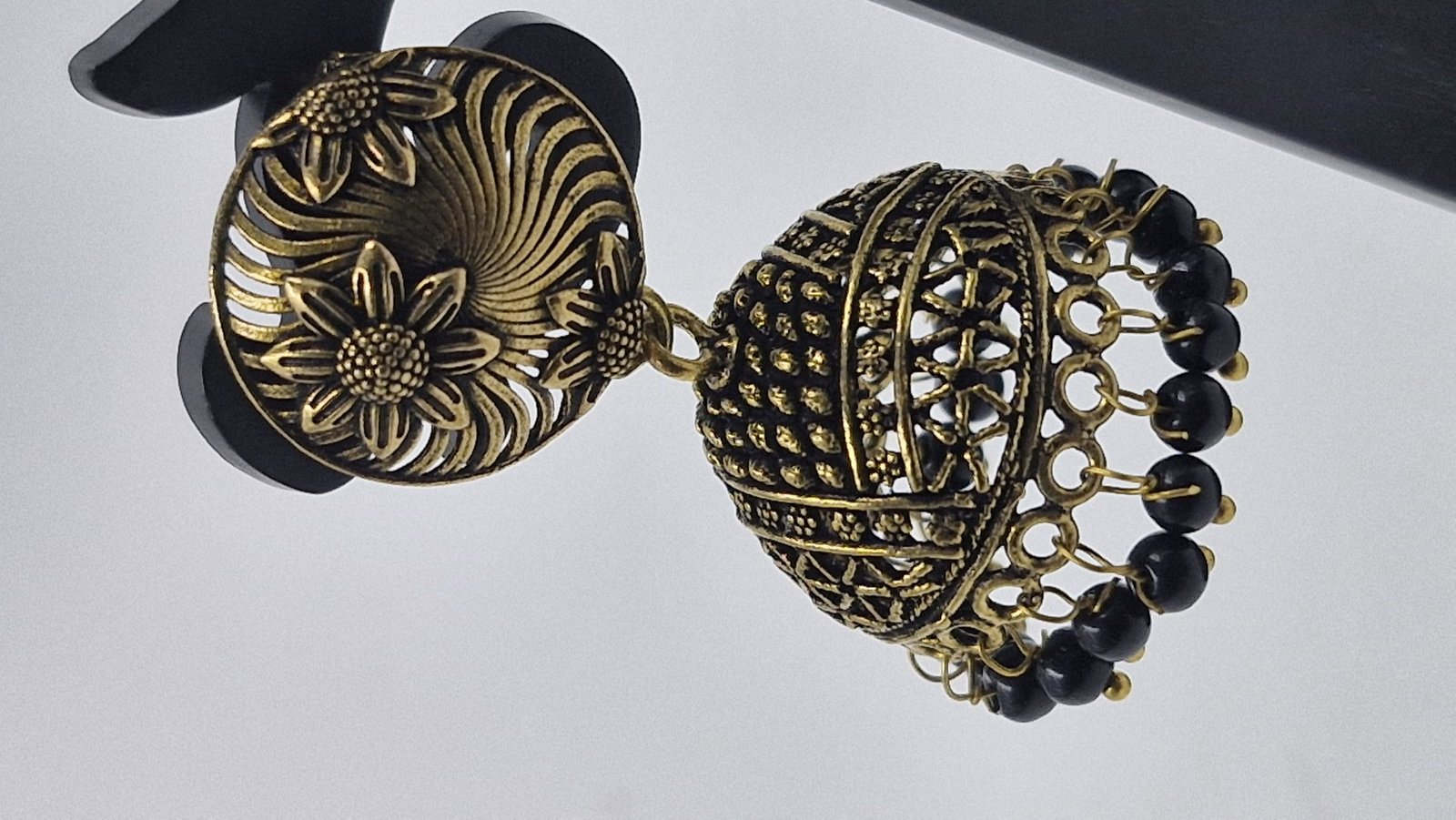 Floral Designer Oxidised Gold Jhumkha Floral Designer Oxidised Gold Jhumkha - Image 3