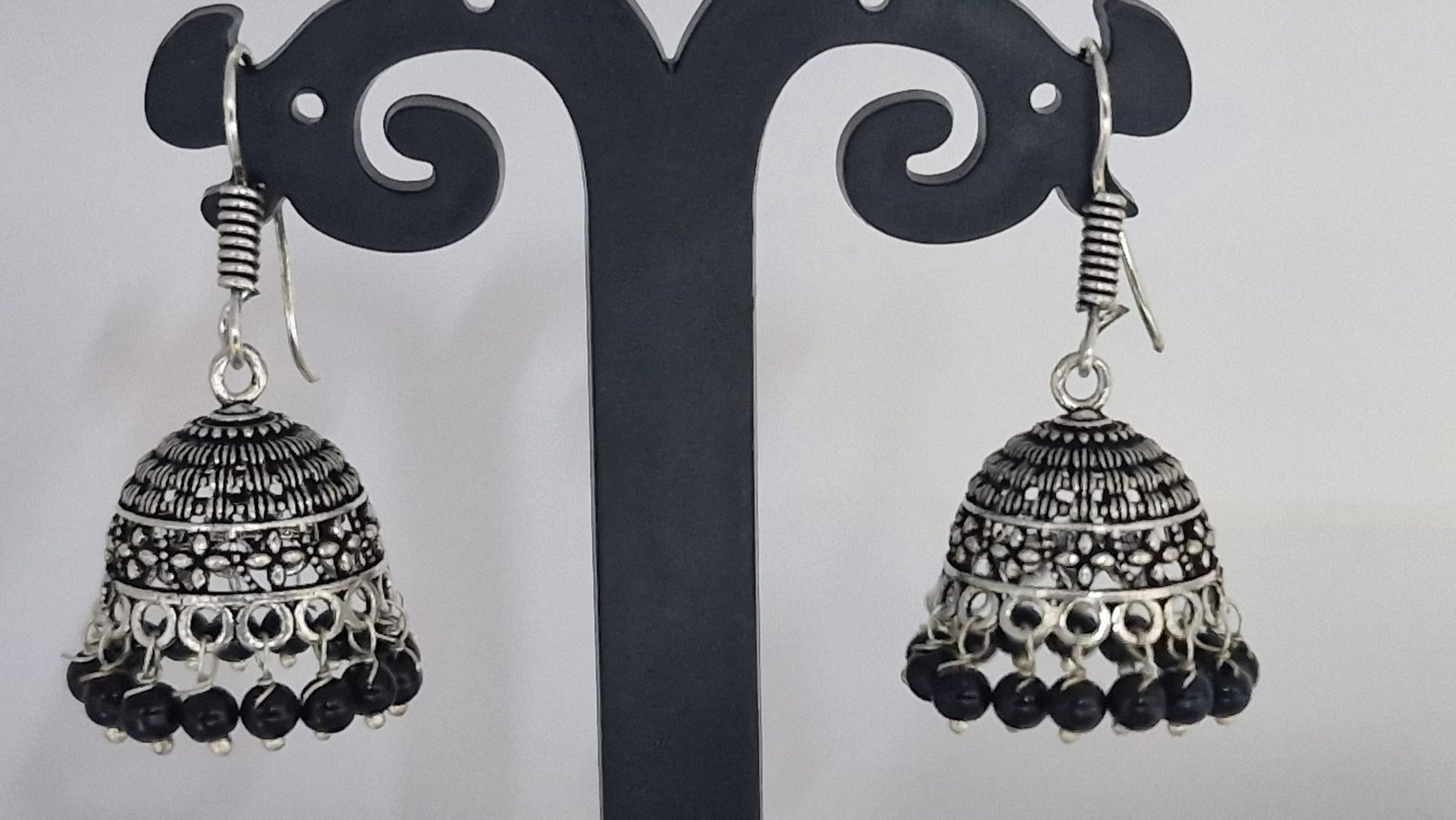 Floral Designer Oxidised Silver Jhumkha Floral Designer Oxidised Silver Jhumkha - Image 2