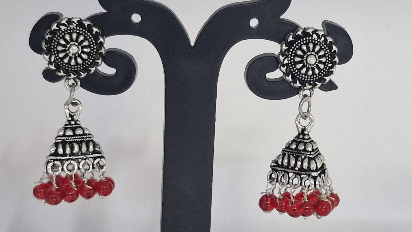 Floral Designer Oxidised Silver Jhumkha Floral Designer Oxidised Silver Jhumkha - Image 3