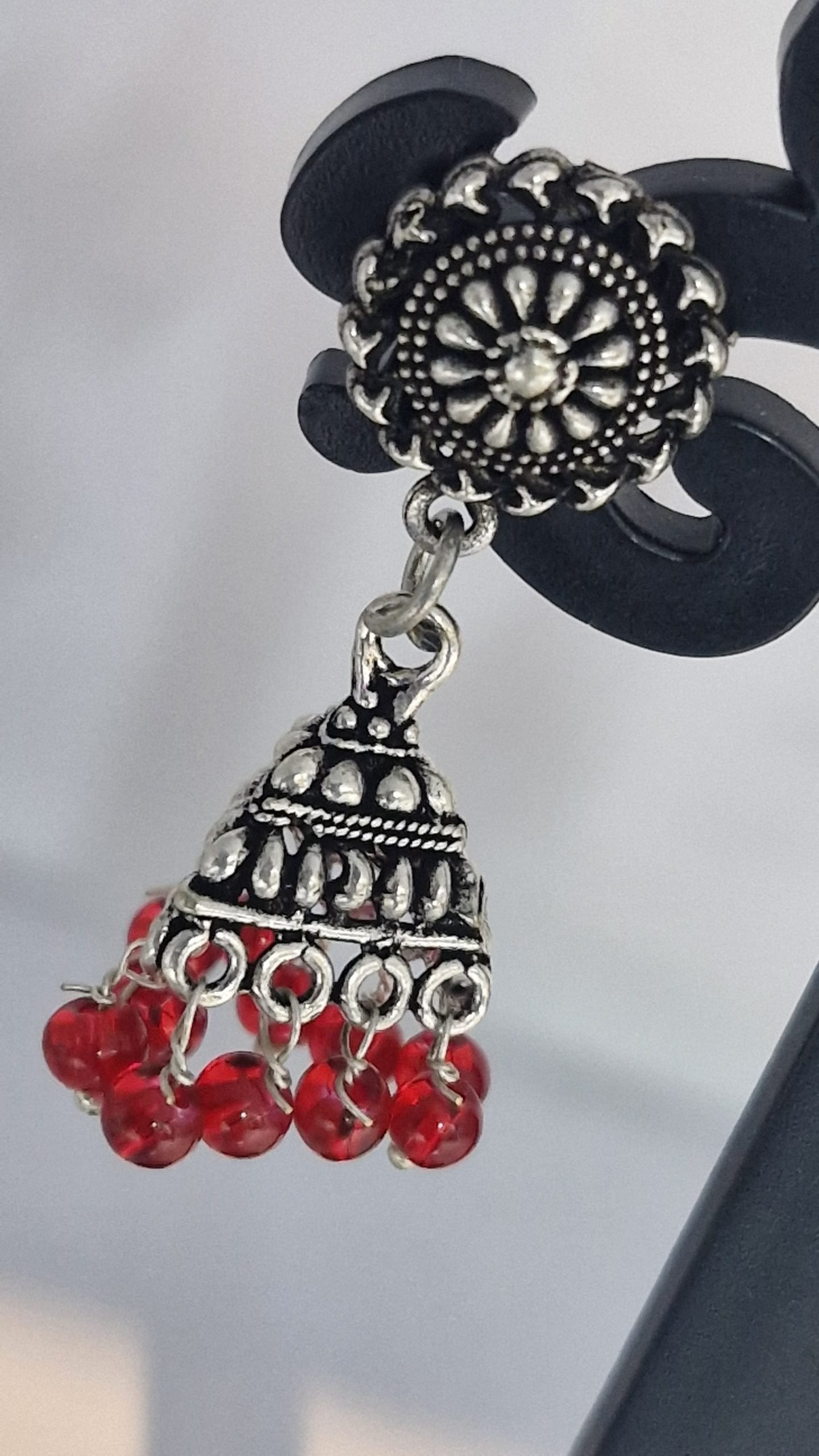 Floral Designer Oxidised Silver Jhumkha Floral Designer Oxidised Silver Jhumkha