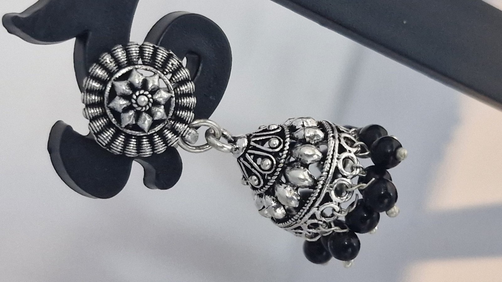 Floral Designer Oxidised Silver Jhumkha Floral Designer Oxidised Silver Jhumkha - Image 2